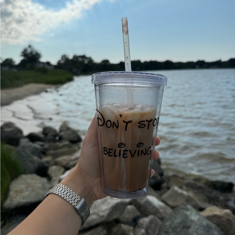NEW “Don’t stop believing” clear tumbler
